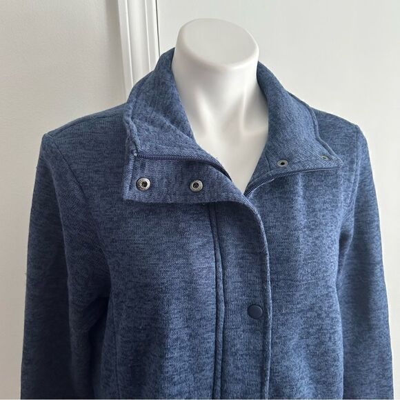 Lands' End Heather Steel Blue Sweater Fleece Long Zip Jacket Tunic Medium M - Picture 5 of 10